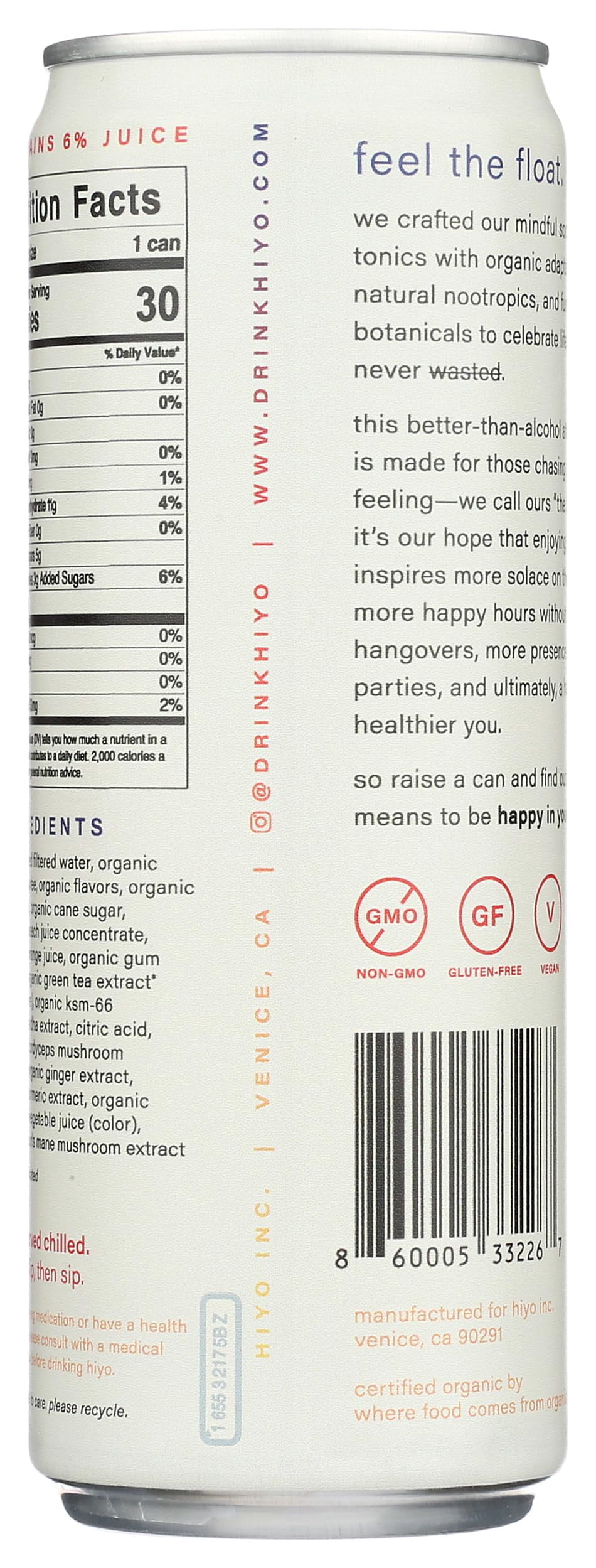Hiyo Seltzer Peach Mango 12 fl oz (Pack Of 12)