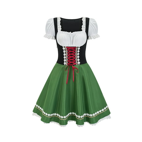 DailyTrove Women's Bavarian Dirndl Dress-Short Sleeve-Traditional-Cotton Blend-for Oktoberfest/Theme Event-Complete Dirndl Set