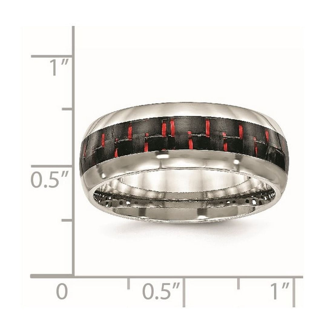 8mm Stainless Steel Polished Black Red Carbon Fiber Inlay Ring Size 8 Ring for Women