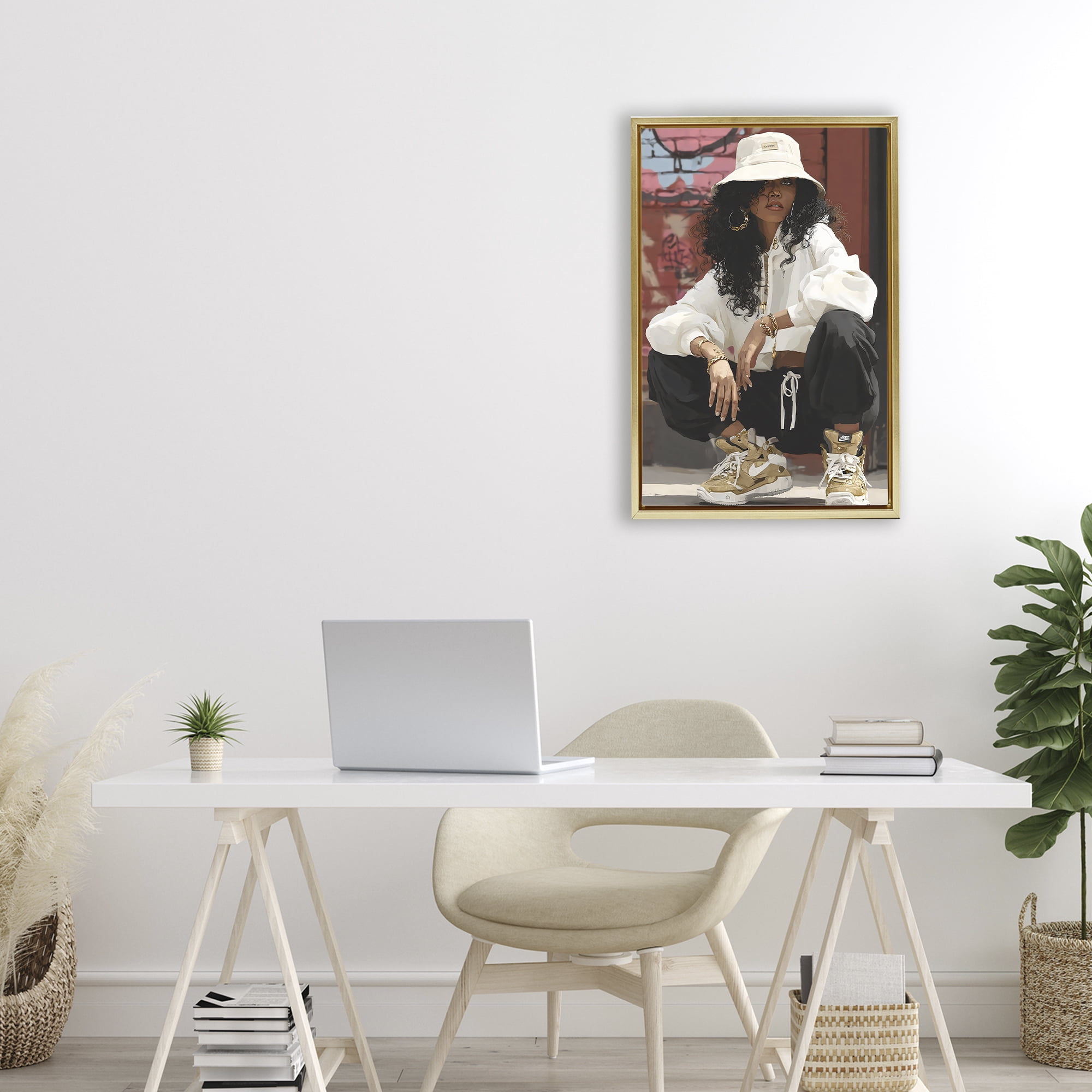 Stupell Industries Urban Streetwear Bucket Hat Gold Framed Floater Canvas Wall Art, design by Franklyn Gregory