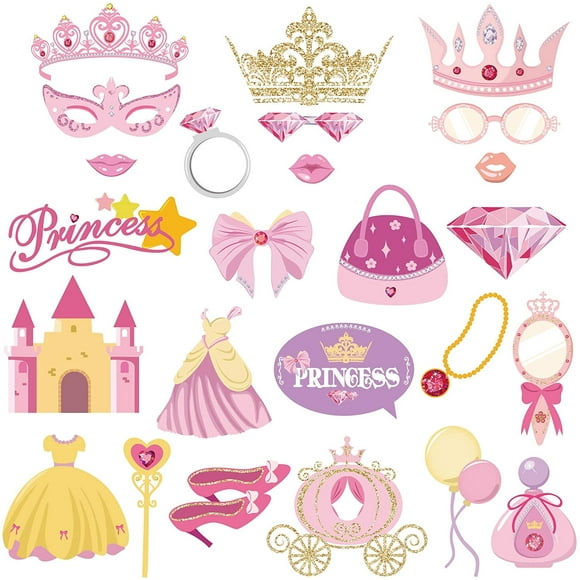 Kristin Paradise 25Pcs Princess Photo Booth Props with Stick, Cinderella Theme Selfie Props, Little Royal Queen