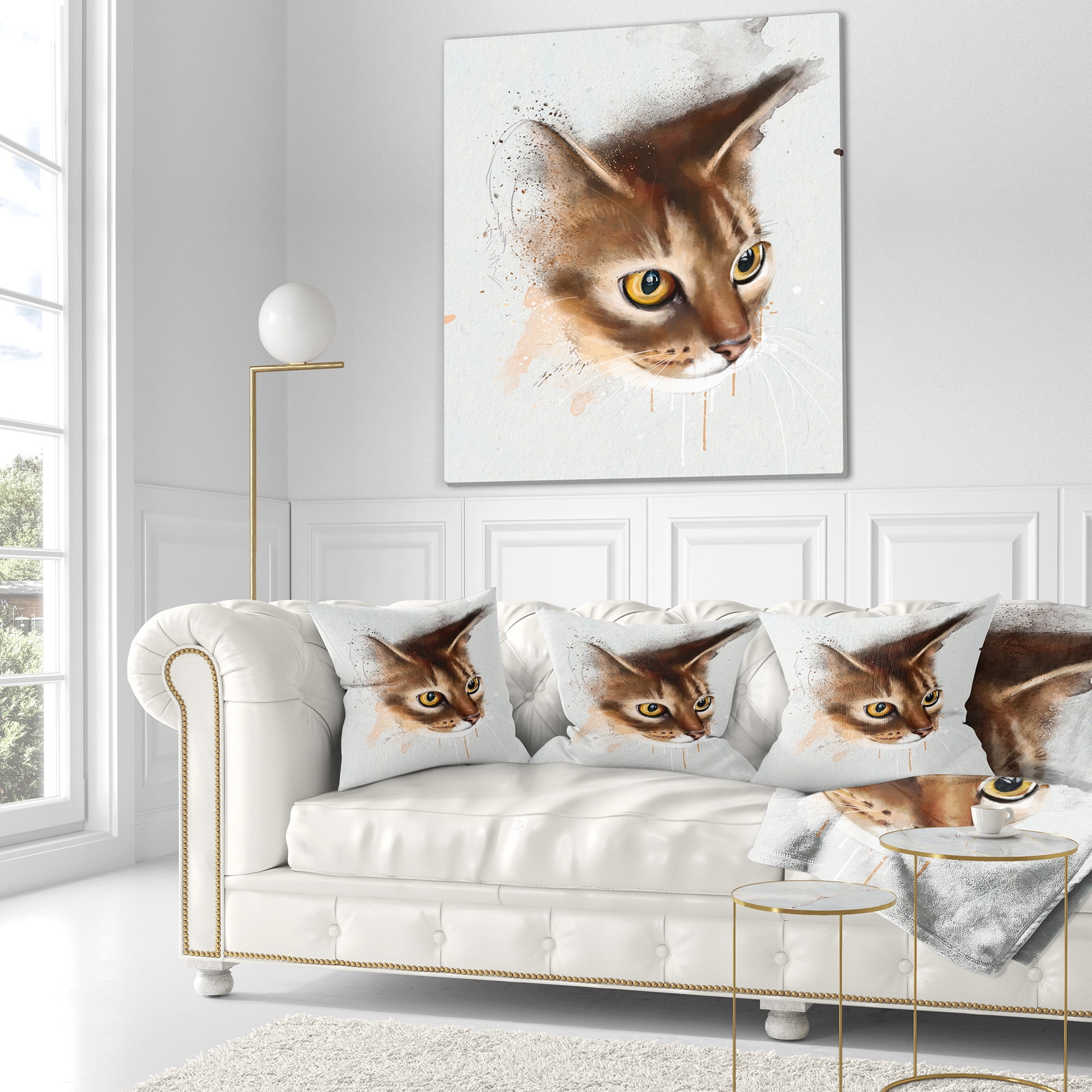 Designart Anxious Brown Cat Watercolor Sketch - Animal Throw Pillow - 18x18