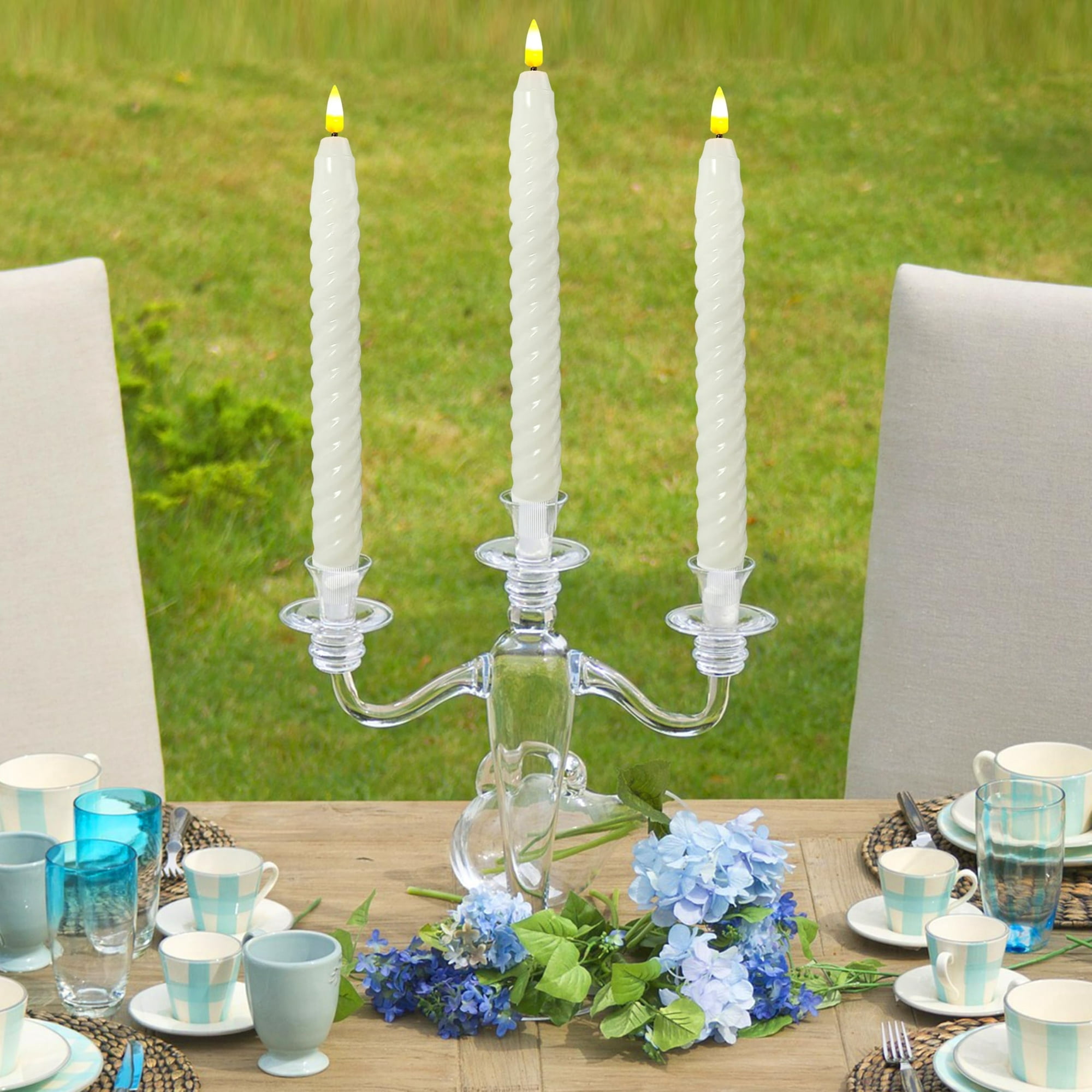 White Spiral Flameless Taper Candles, 9.8 Inch Flickering Candles with Remote and Timer, Real Wax Candlesticks LED Battery Operated 3D Wick for Wedding Party Home Decor