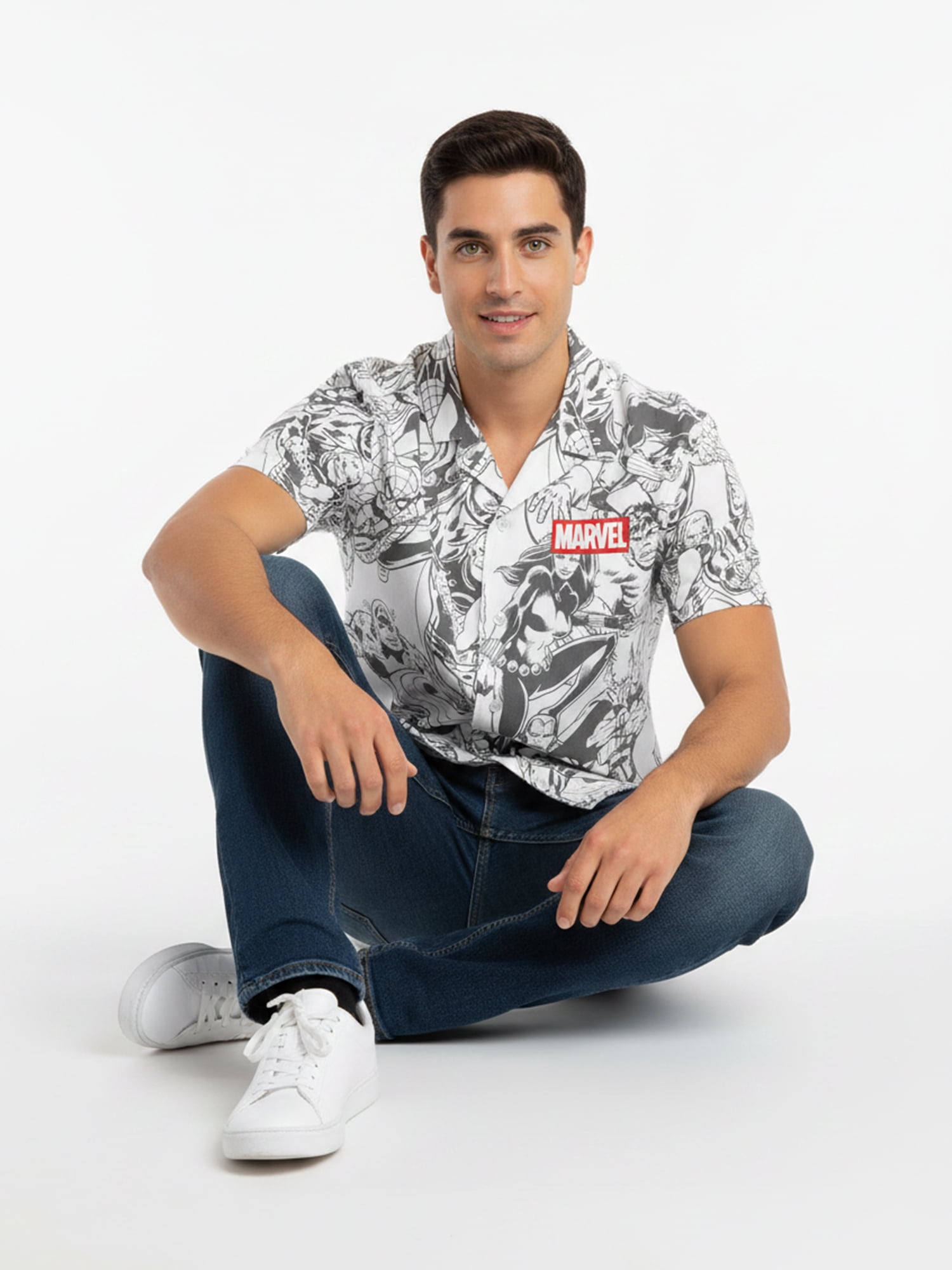 Marvel Men's and Big Men's Graphic Button Up Shirt with Short Sleeves, Sizes S-4XL