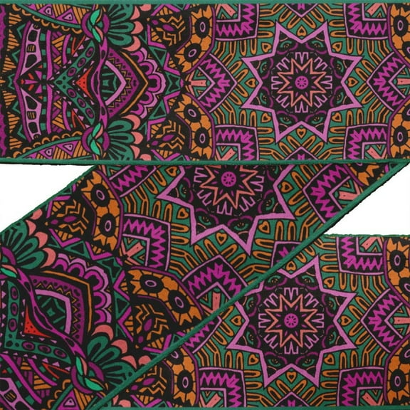 IBA Indianbeautifulart Black Mandala Decorative Ribbon Trim Tape Fabric Laces For Crafts Printed Velvet Trim 9 Yards Sewing Accessories 3 Inches