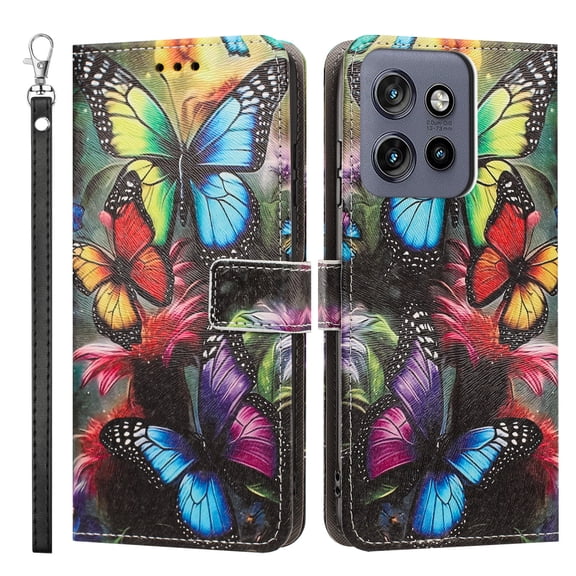 Dteck Wallet Case for Motorola Moto G 5G (2025/2026)/ Moto G Play 5G 2026, 3 Card Holders Cute Pattern Flip Stand Folio Cover Shockproof Soft TPU Shell,Butterfly