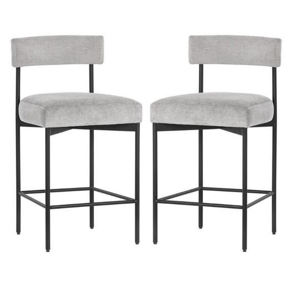 Home Square Seneca 26" Fabric and Steel Counter Stool in Stone/Black - Set of 2