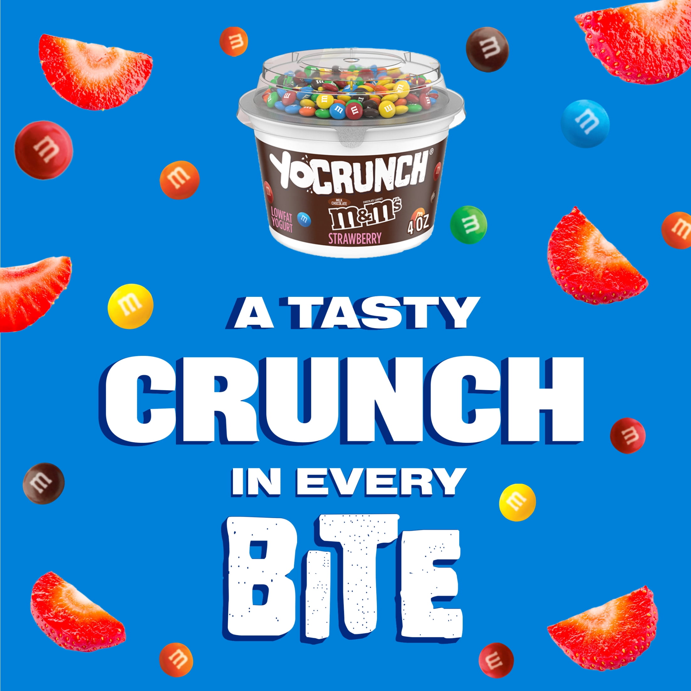 YoCrunch Strawberry Low Fat Yogurt with Mini M&Ms(R), Single Serve Snacks, 4 oz Yogurt Cups, 4 Count