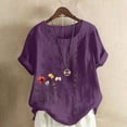 thumbnail image 1 of Liquidation d'Été Iumwxz Hauts Décontractés Confortables en Lin Grande Taille Hauts de Sortie Chemisier Graphique Floral Col Rond Manches Courtes Chemisier pour Femmes Costume Confortable, 1 of 4