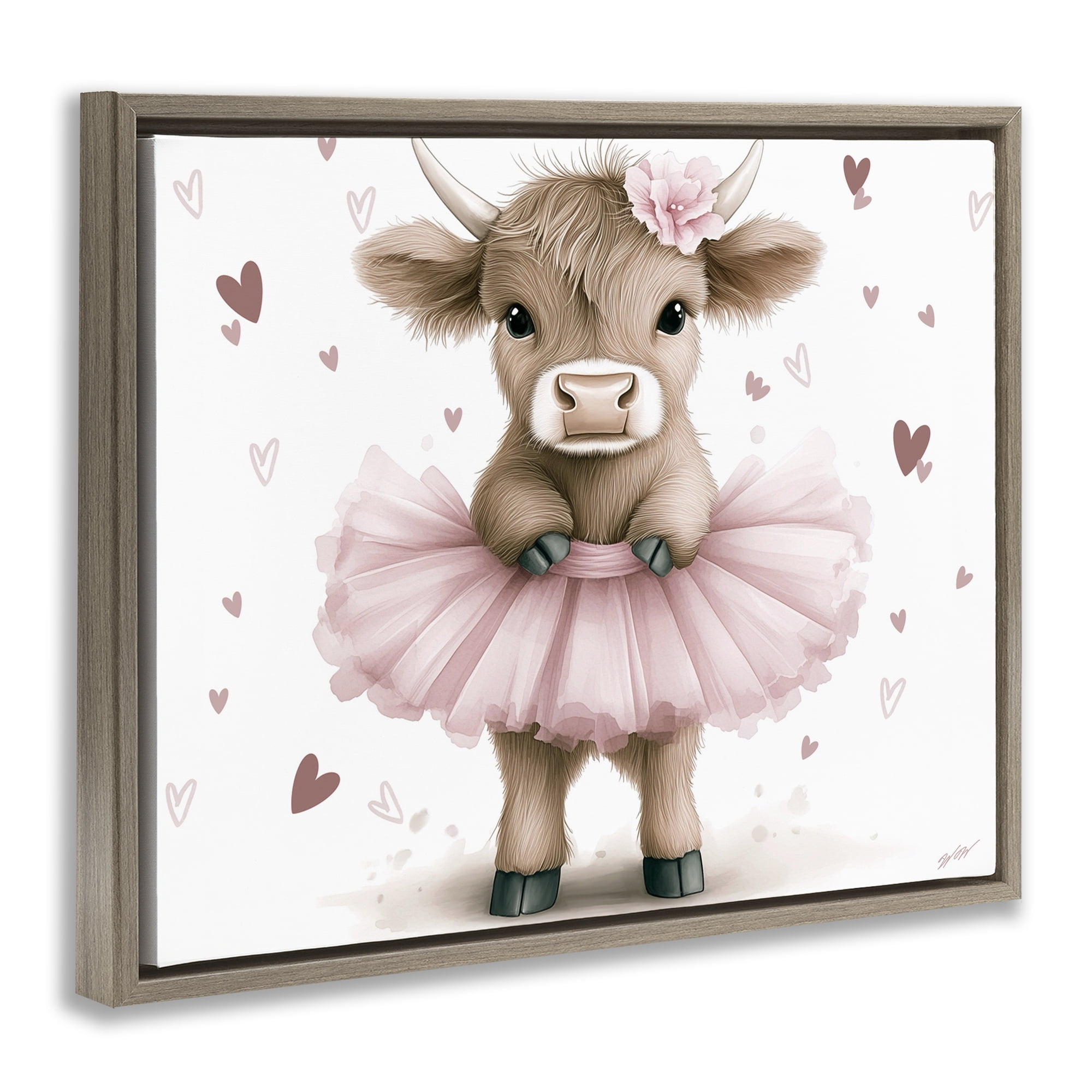 Stupell Industries Baby Calf with Tutu Brown Framed Floater Canvas Wall Art, design by Whimsical Wonders