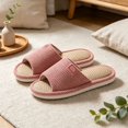 thumbnail image 2 of XFeng Men Linen Fabric Open‑Toe House Slippers Indoor Home Slides, 2 of 4