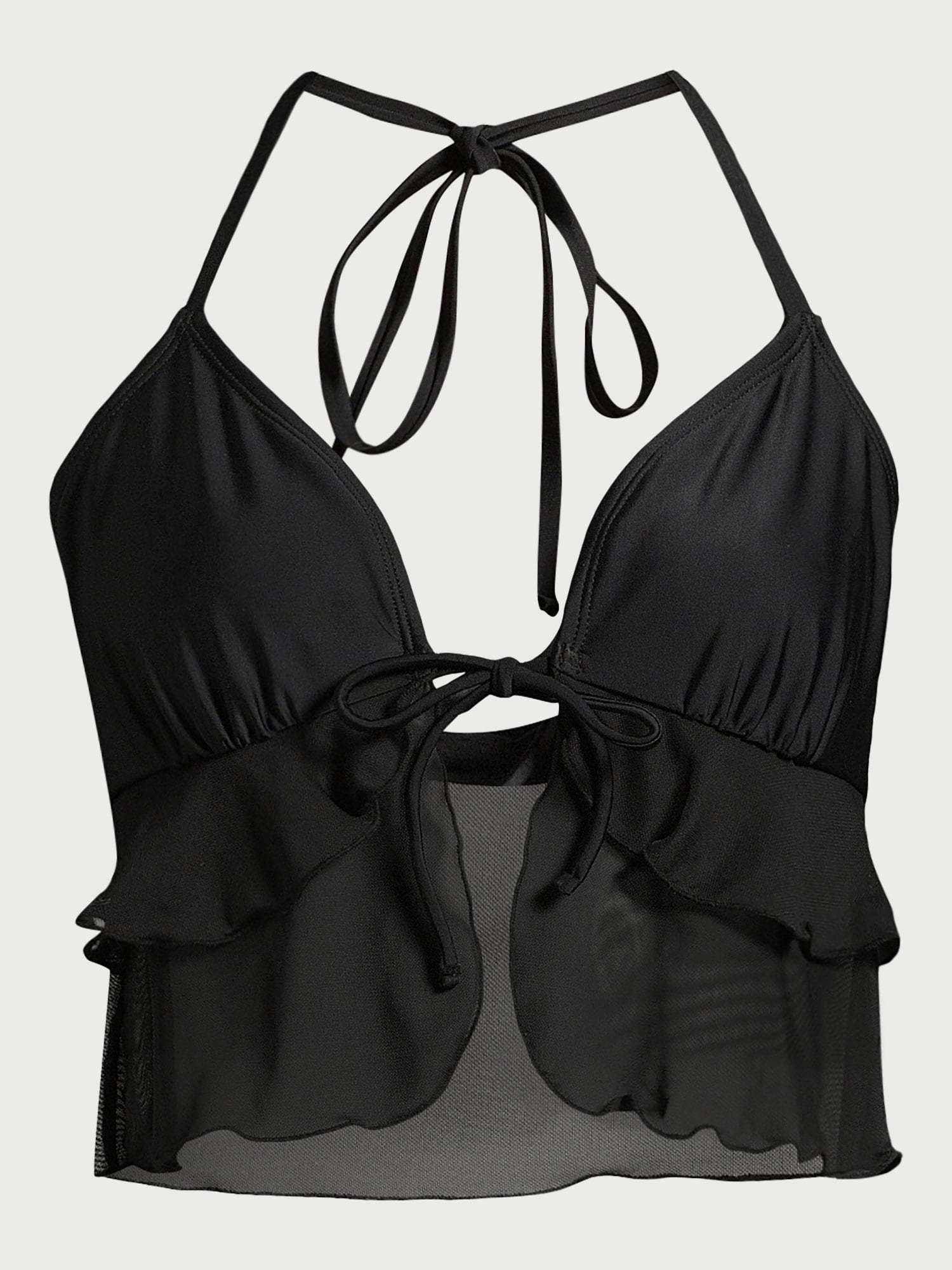 No Boundaries Women's Flyaway Mesh Halter Tankini Swim Tops, Sizes XXS-XXL