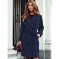 thumbnail image 3 of Women'S Long Trench Coat Elegant Lapel Jacket Casual Autumn and Winter Coat with Belt Dark Blue L, 3 of 5