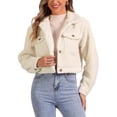 thumbnail image 1 of Chaqueta corta INSPIRE CHIC para mujer con solapa de piel sintética, abotonada, casual, de manga larga, talla XS, color beige, 1 of 6