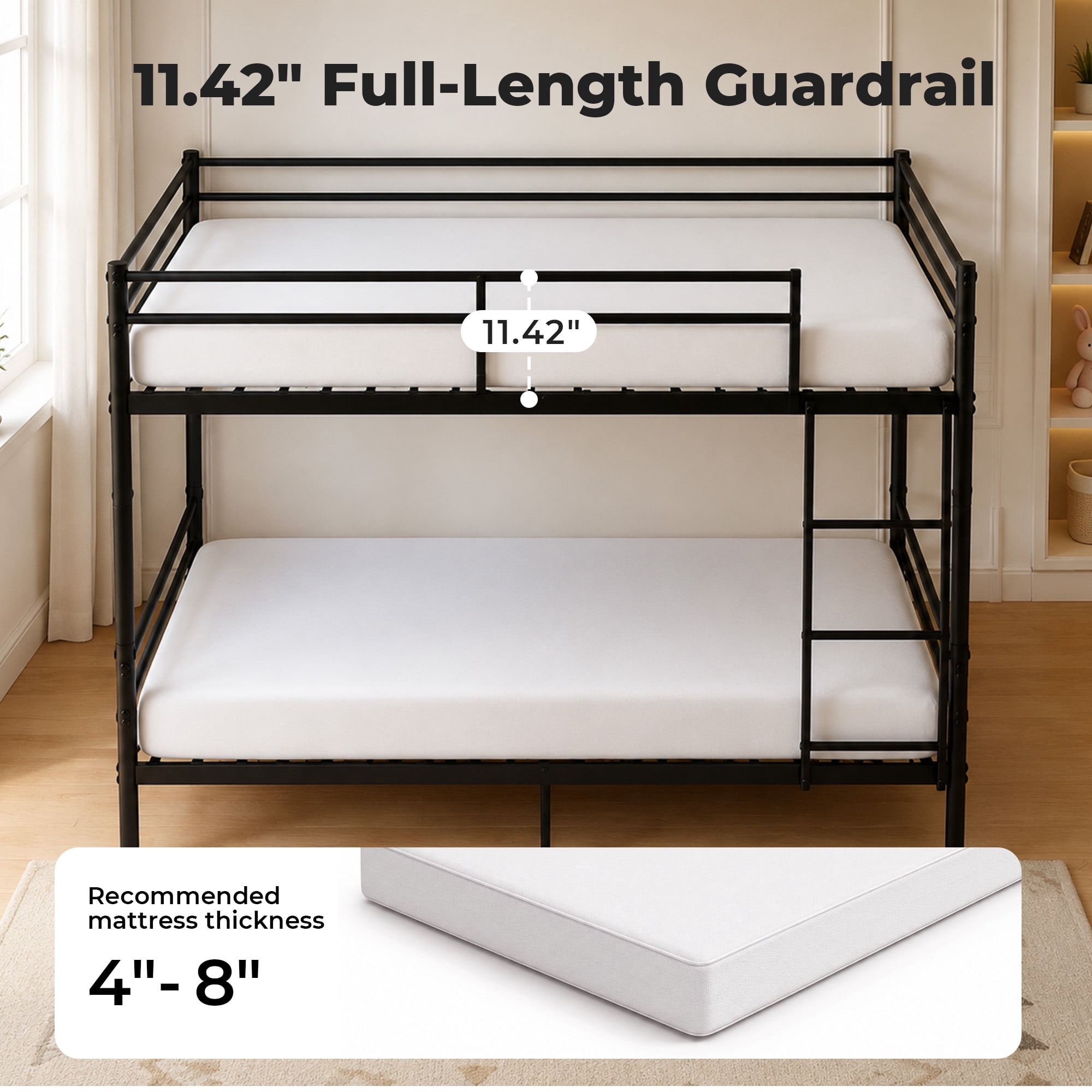 Alvantor Bunk Bed Twin over Twin, Metal Bunk Bed for Kids with Ladder and Anti-tip Bracket, Converted Into 2 twin bed Black