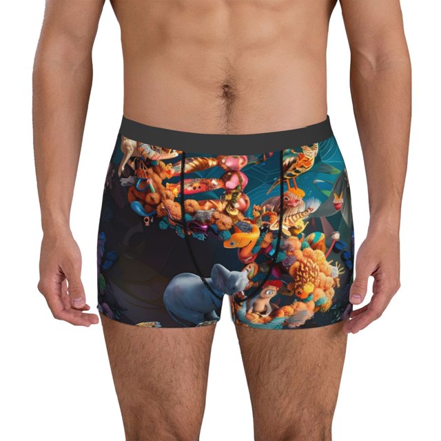 Balery Whimsical Animal Spiral Calzoncillos bóxer para hombre, ropa interior de algodón suave y transpirable con cinturilla de nailon-Large