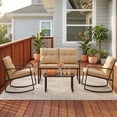thumbnail image 3 of Asofer 4-Piece Patio Furniture Set, Outdoor Rocking Bistro Set with Loveseat, for Backyard, Poolside, Porch, Beige, 3 of 9