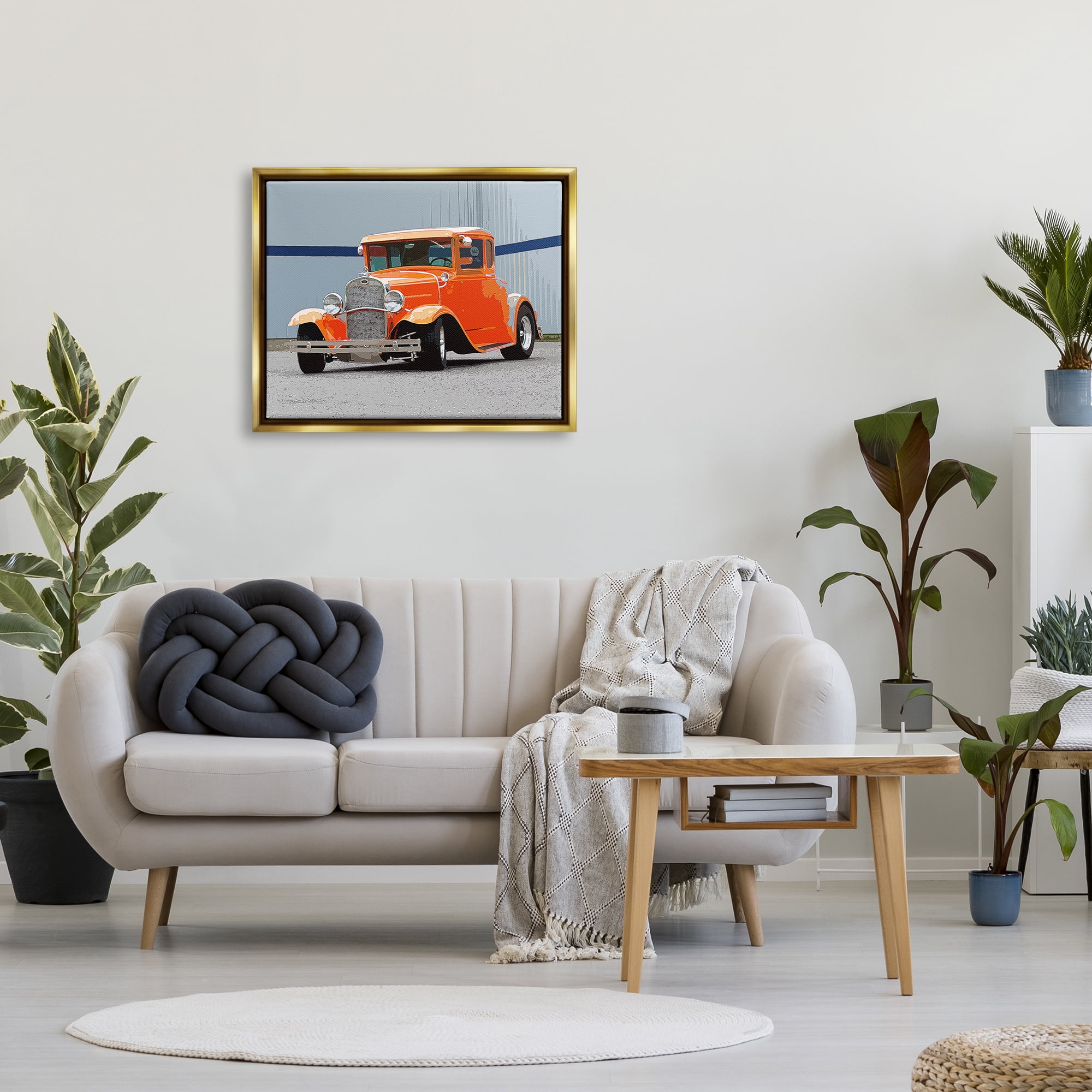 Stupell Industries Antique Orange Buggy Transportation Painting Gold Floater Framed Canvas Art Print Wall Art, 31 x 25