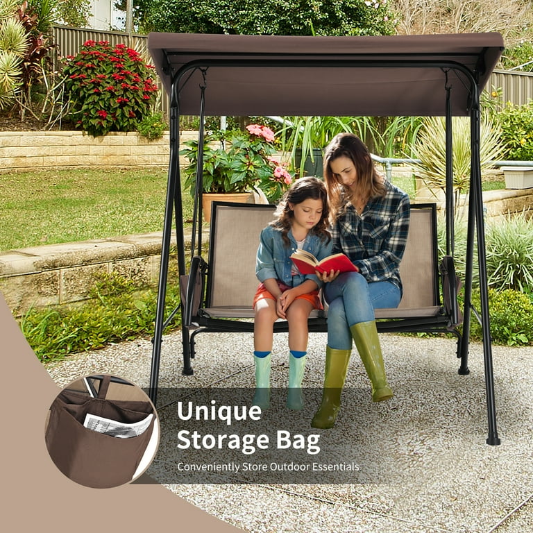 Costway Seat Patio Porch Swing with Adjustable Canopy Storage