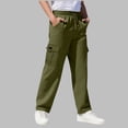 thumbnail image 2 of ZXLBBD Boys' Straight Leg Dress Pants Elastic Waist Solid Color Cargo Trousers Soft Blend for Kids School Uniform Fashion Casual Outdoor,Green,Size 7 Y-8 Y, 2 of 7