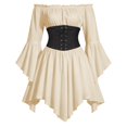 thumbnail image 2 of 2026 Women Renaissance Dress, Pirate Style High Waist Dress with Corset Belt Irregular Hem for Halloween Holiday Party Stage Show, 2 of 5