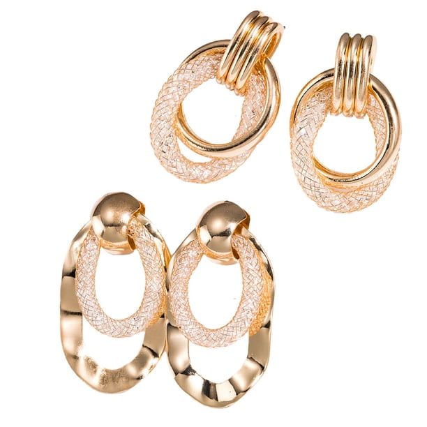 2 pares de aretes colgantes geométricos, aretes llamativos de moda para mujer, aretes vintage MFZFUKR BST3004609-4