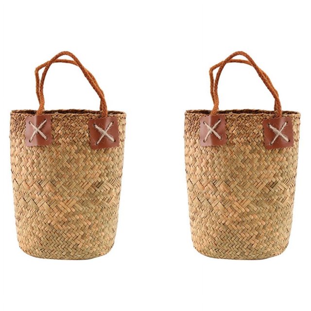 2X Cestas tejidas para guardar artículos diversos en forma de jarrón de lavanda, cestas colgantes para macetas Babysbreath con asa