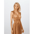 thumbnail image 3 of Women's Twig Pleated Knee Length Dress with Shoulder Tie, Golden Brown, Medium, 3 of 4