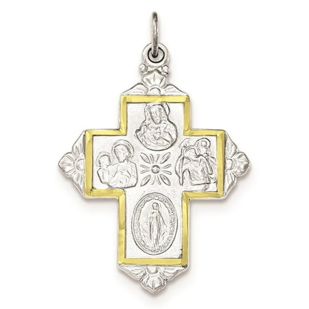925 Sterling Silver & Gold-Tone 4-Way Medal Cross Polished Charm Pendant