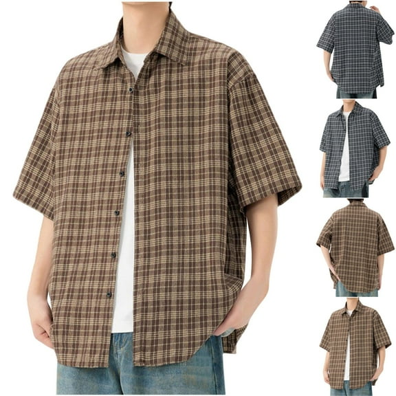 Ashirexll Button up Shirt Men, Big and Tall Shirts for Men, Summer Casual Fashion Striped Button up Shirts Short Sleeve Turndown Collar Tops with Pocket