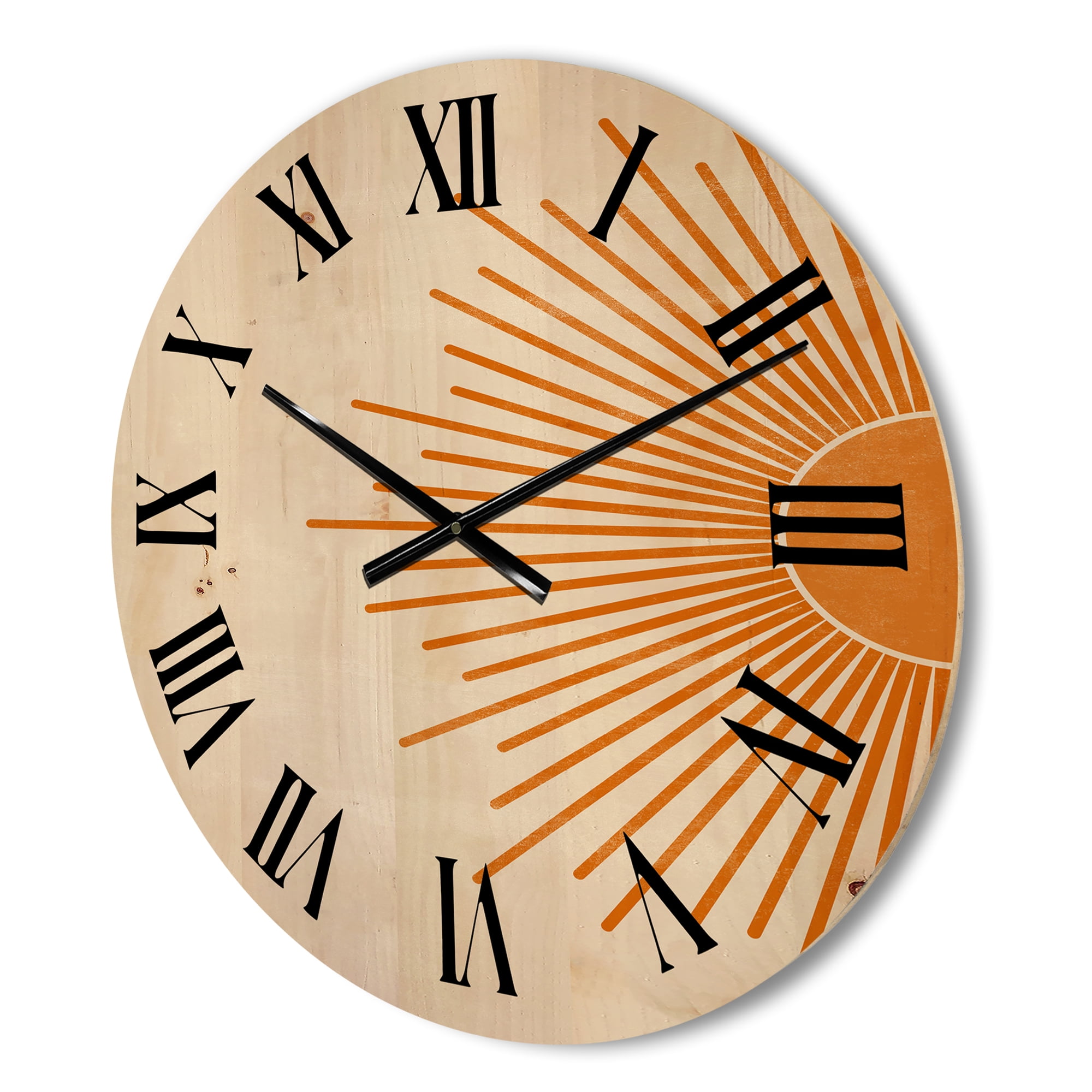 Designart 'Orange Sun Print On Beige I' Modern Wood Wall Clock