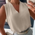 thumbnail image 2 of Women's Silk Satin Tank Top V Neck Sleeveless Ruched Blouse Summer Basic Tank Shirt Beige, 2 of 7
