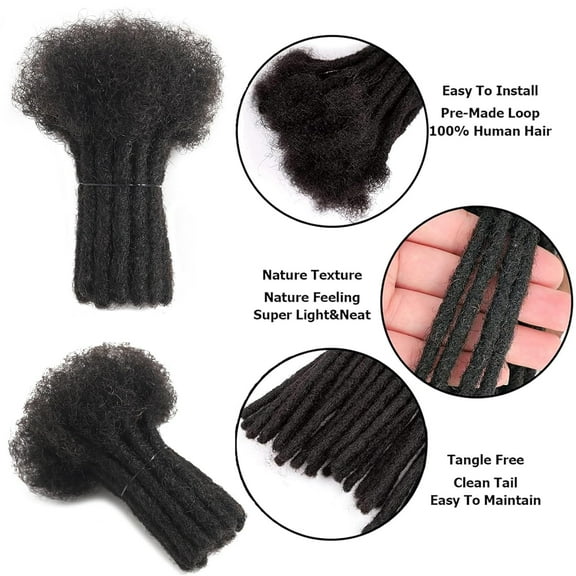 FGERFE-0.4cm 4 inch 20strands Locs Extensions Human Hair Natural Black for Women Men 100% Full Handmade Permanent Dreadlock Extensions Human Hair An Be Dyed Bleached Curled
