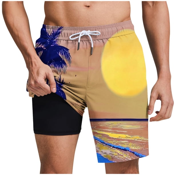 Pantalones Cortos para Hombre Cintura Elástica con Bolsillos, Forro de Impresión de Moda Casual para la Playa, Al Aire Libre Y el Uso Diario