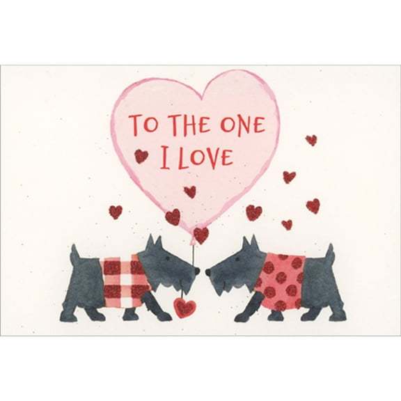 Pictura Scottish Terriers Under Small Red Hearts and Large Pink Heart Valentine's Day Card for the One I Love
