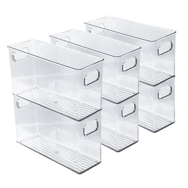 Stackable Plastic Food Storage Bins - Refrigerator Organizer With Handles For Pantry Fridge Freezer Kitchen Countertops Cabinets - Clear Can Organizer