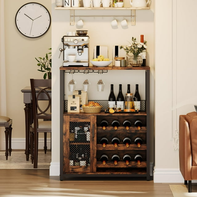 Yiwa Wine Bar Cabinet - Large Capacity Liquor Cabinet with Storage, Adjustable Shelves for Glassware, Sturdy MDF Construction, Easy Assembly Wine Rack Ideal for Dining Room Bar & Kitchen