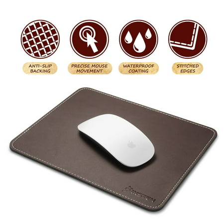 Insten Brown Leather Mouse Pad with Anti-Slip Rubber Base & Waterproof Coating & Elegant Stitched Edges (Size: 7 x 8.7 inches) for Laptop PC Computer