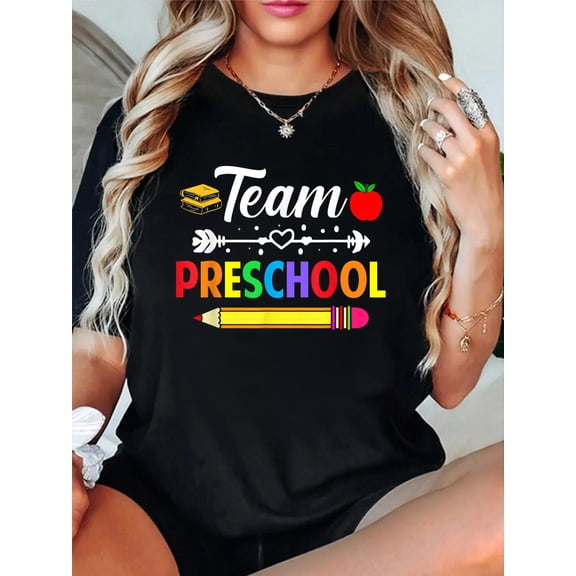 Team Preschool Teacher Preschool Team Teacher School Grade T-Shirt Graphic Tee summer Tops For Women Round Neck Fashion Cotton shirts