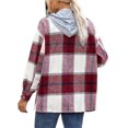 thumbnail image 5 of Seyurigaoka Winter Women Juniors Woolen Shacket Coat, Plaid Long Sleeve Hooded Jacket with Pockets, 5 of 6