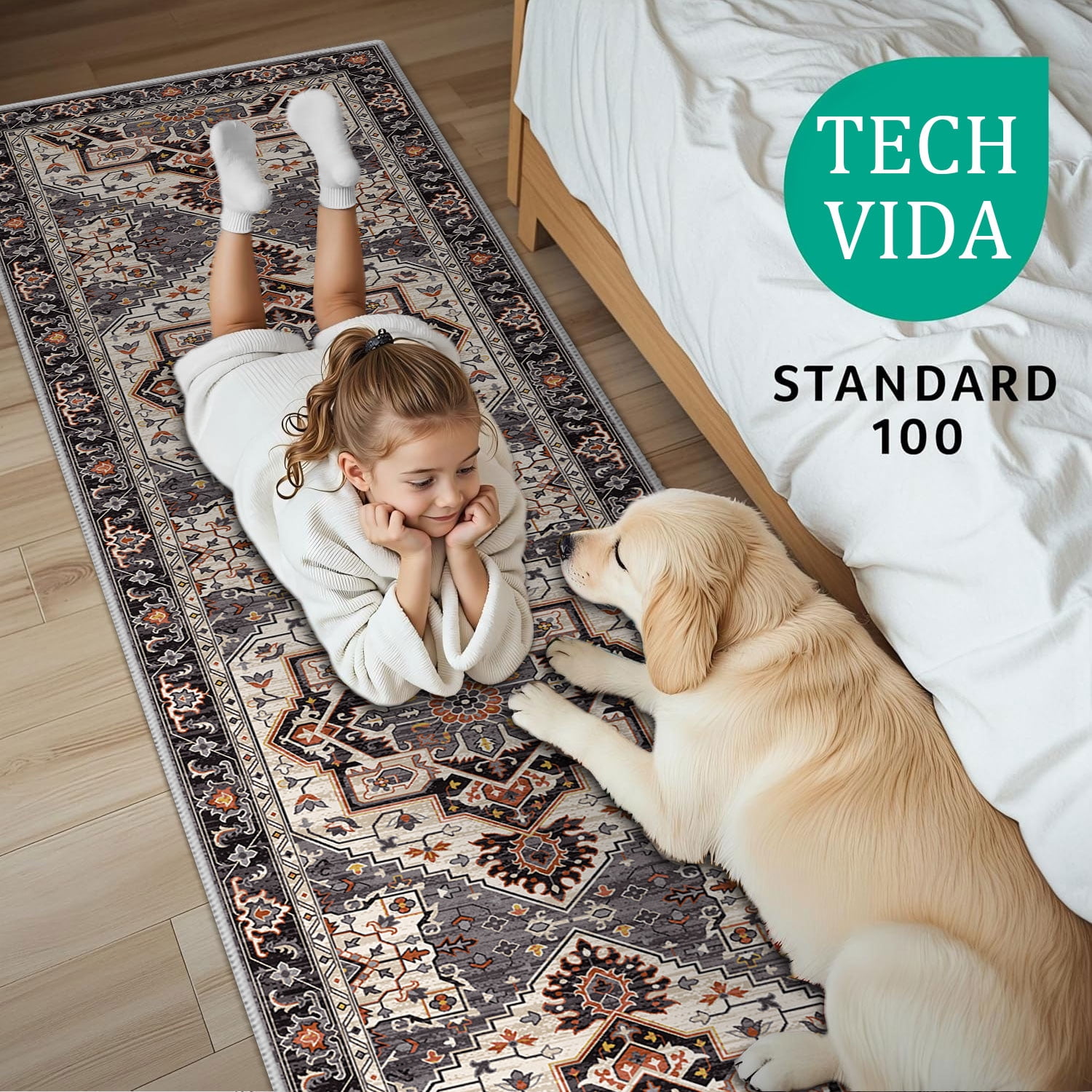 TECHVIDA 2'x6' Hallway Runner Rug Boho,Non Slip Machine Washable Rugs for Hallway Kitchen,Brownish Black
