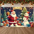 thumbnail image 4 of Red Background Christmas Banner Gold Lettering Merry Christmas Banner Santa Claus Design Snowman Pattern Xmas Banner for Christmas Party Holiday Celebration Family Gathering, 4 of 9