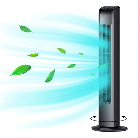 Oscillating Tower Fan 30 Inch Portable Light-Weight Space-Saving Quiet Bladeless Floor Fan for Office kitchen Living Room Tower Fan with Remote Control 3 Speeds 3 Modes 7.5H Timer