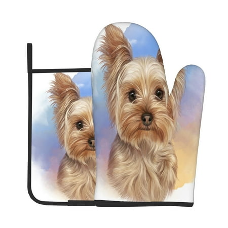

2pcs Oven Mitts Pot Holders Portrait Dog Kitchen Heat Resistant Hot Pads for Cooking BBQ Baking