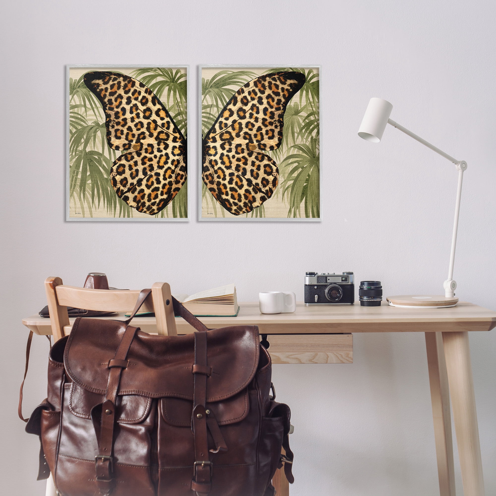Stupell Industries Cheetah Butterfly Wings Animals & Insects Painting Gray Framed Art Print Wall Art, 16 x 20, Set of 2