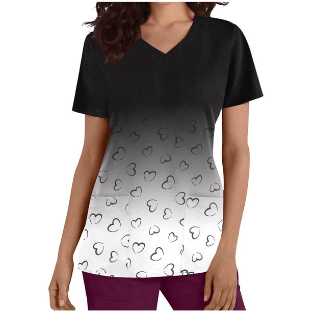 Vestido Corto para las Mujeres con Cuello en V Imprimir Manga Corta Bolsillo Enfermera Top, Poliéster Ligero para el Hogar Diario Y Desgaste Casual