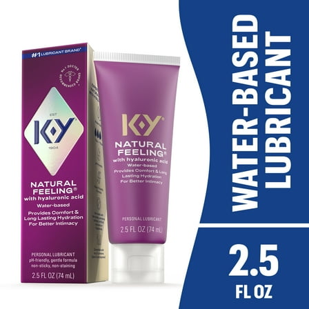 K-Y Natural Feeling Water Based Lube For Sex with Hyaluronic Acid, PH-Friendly Personal Lubricant Liquids, 2.5 fl oz