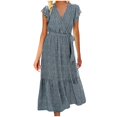 thumbnail image 1 of Vestido de Manga Corta para las Mujeres, Cintura Elástica Vestido de Playa de Verano de Gasa con Doblado de Línea, Casual Y Fluido, 1 of 6