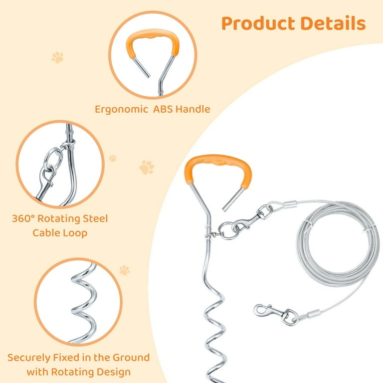 SHUNAI Dog Stake Tie Out Cable 30 Ft Heavy Dog Yard Leash O