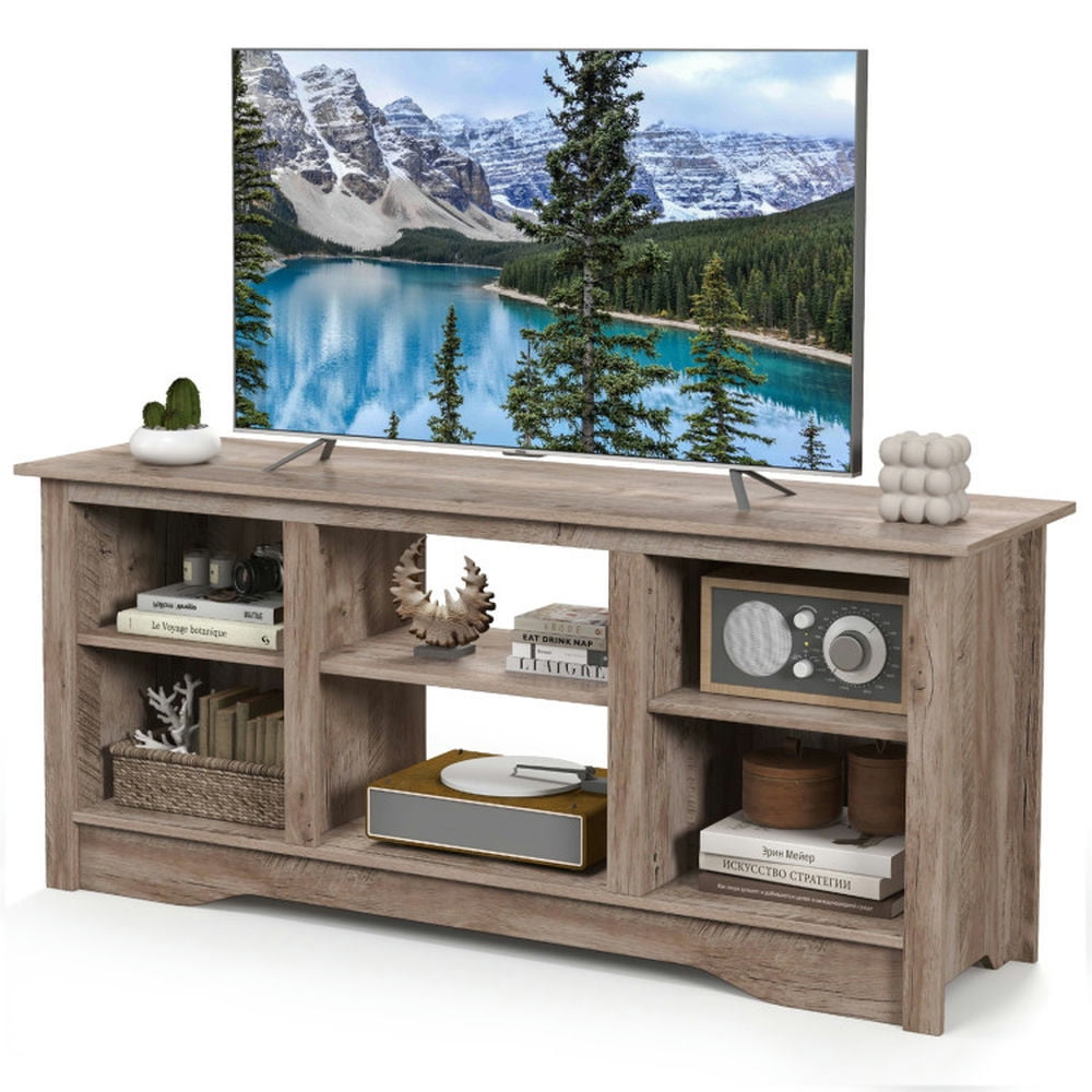 Finihen TV Stand, Entertainment Center, TV Stand for up to 65 Inch Flat Screen TVs with Adjustable Shelves for 18 Inch Electric Fireplace (Not Included), for Living Room, Gray